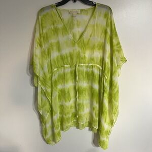 Michael Kors Sheer Swim Cover up Tunic Womens L/XL Green Tie Dye Elastic Waist